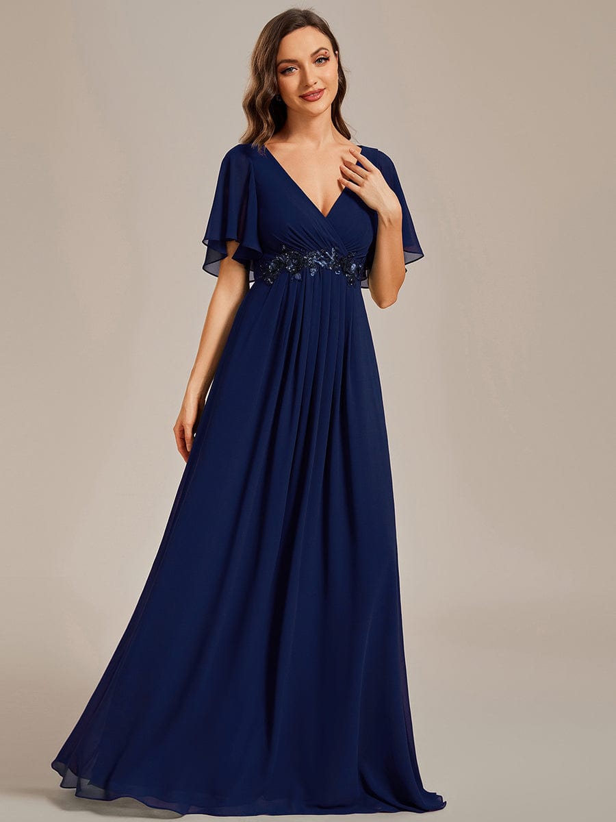 Sophisticated Lace Applique V-Neck Bridesmaid Gown