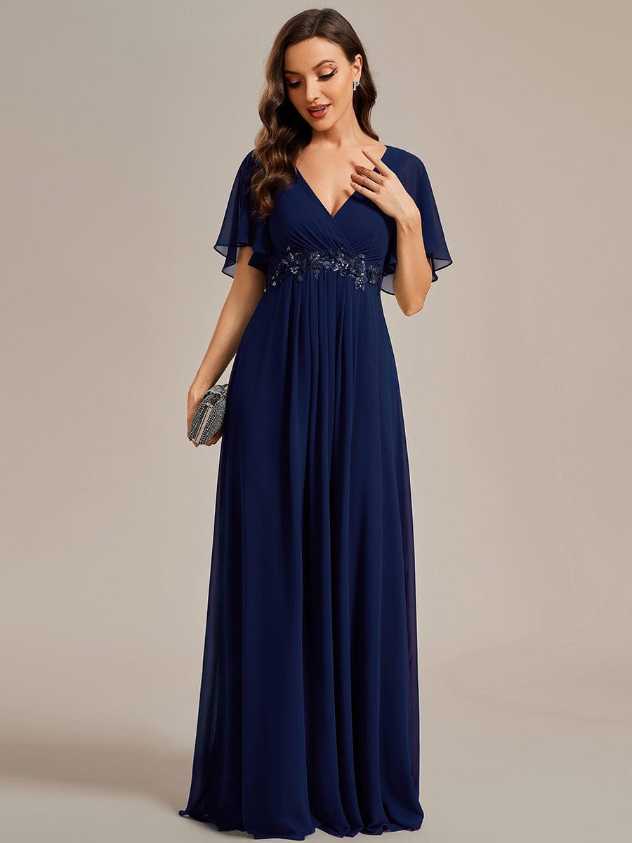 Sophisticated Lace Applique V-Neck Bridesmaid Gown