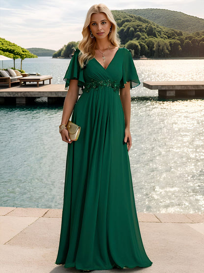 Sophisticated Lace Applique V-Neck Bridesmaid Gown
