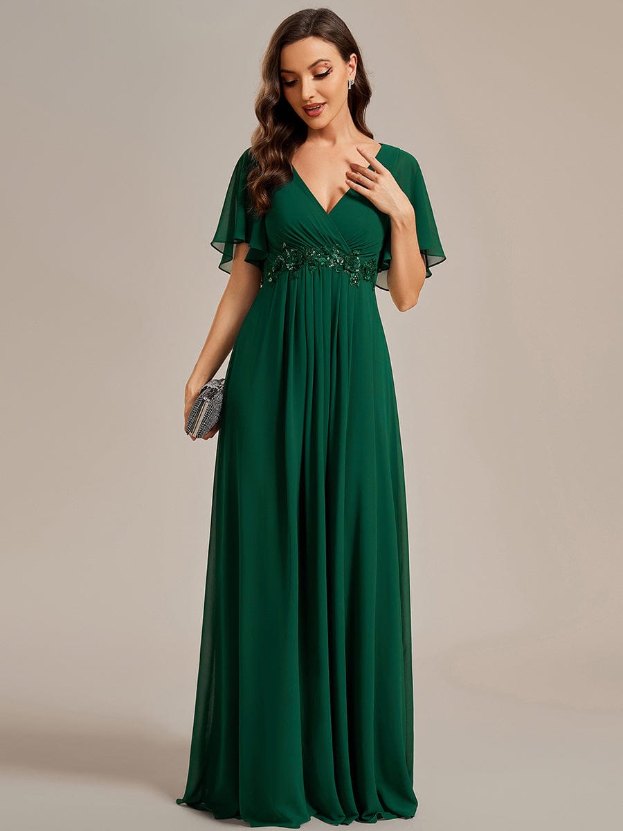 Sophisticated Lace Applique V-Neck Bridesmaid Gown