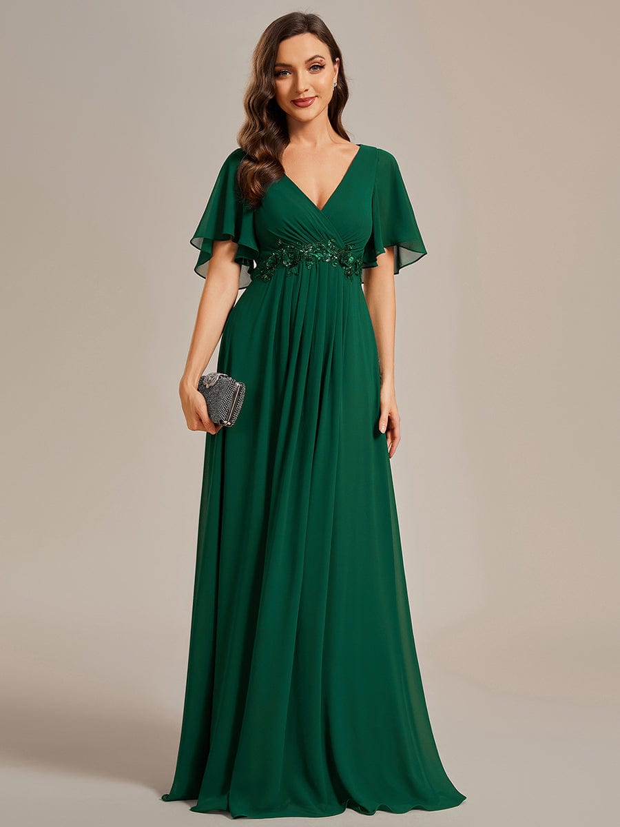 Sophisticated Lace Applique V-Neck Bridesmaid Gown