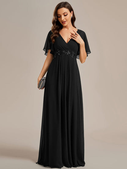 Sophisticated Lace Applique V-Neck Bridesmaid Gown