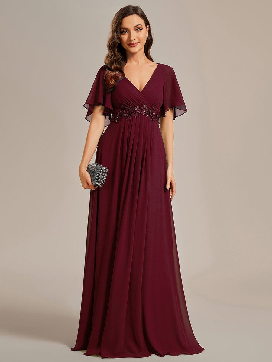 Sophisticated Lace Applique V-Neck Bridesmaid Gown