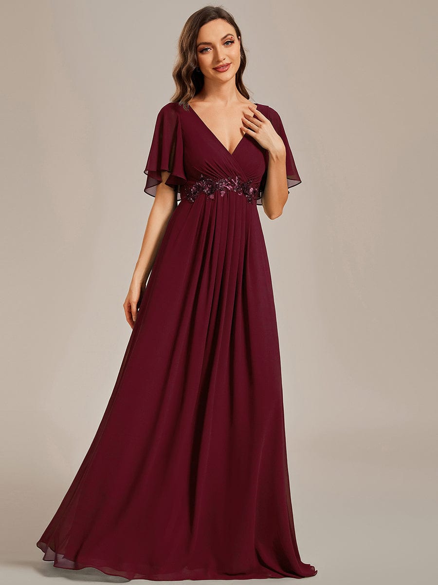 Sophisticated Lace Applique V-Neck Bridesmaid Gown