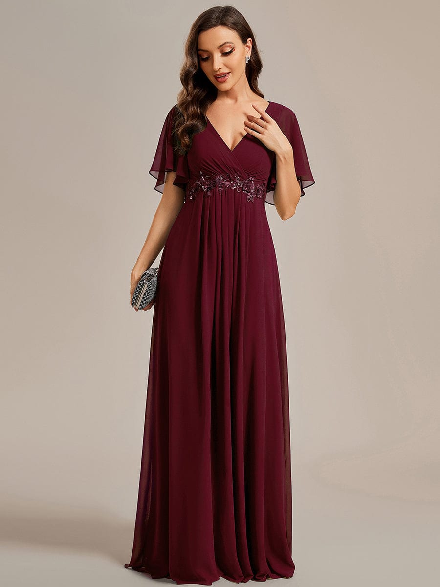 Sophisticated Lace Applique V-Neck Bridesmaid Gown