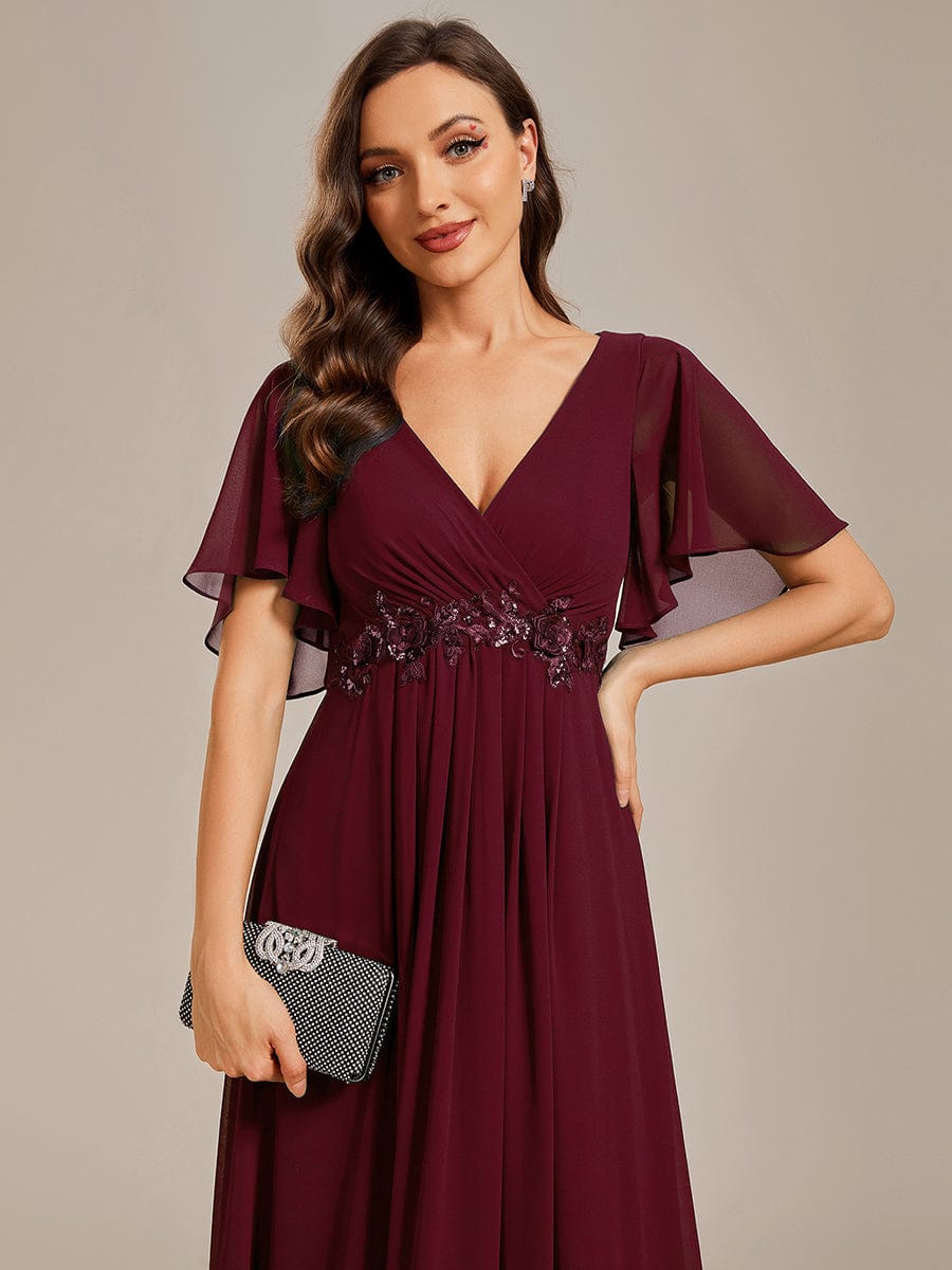Sophisticated Lace Applique V-Neck Bridesmaid Gown