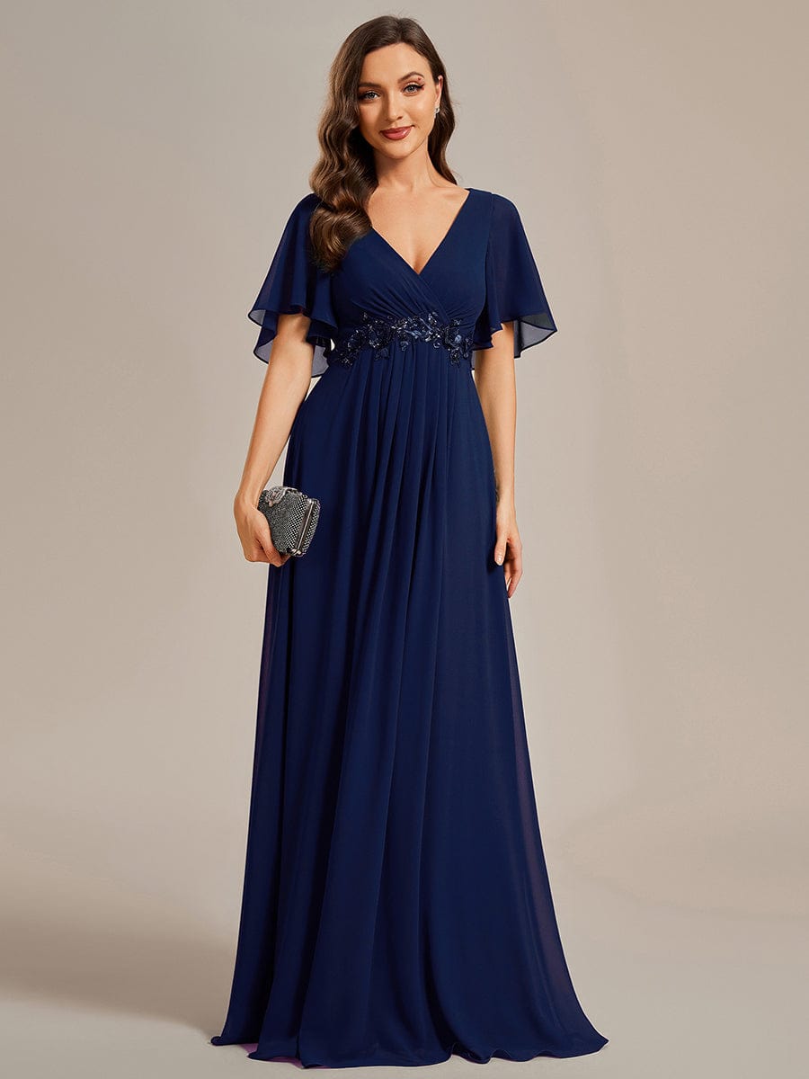 Sophisticated Lace Applique V-Neck Bridesmaid Gown