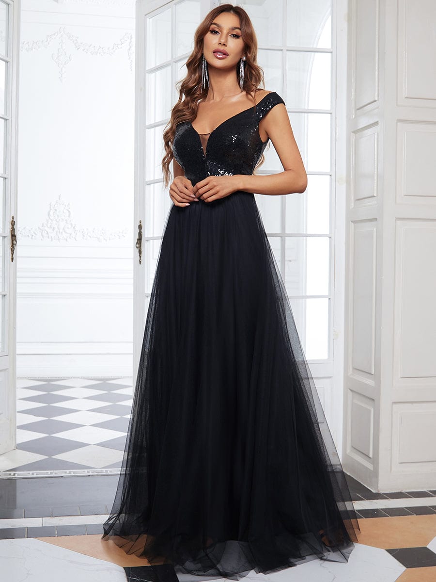 Sophisticated Off-Shoulder Sequin Evening Gown