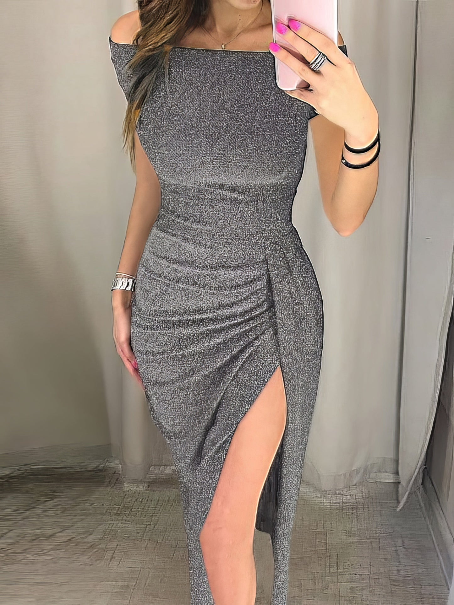 Sophisticated One-Line Neck Shimmer Evening Gown