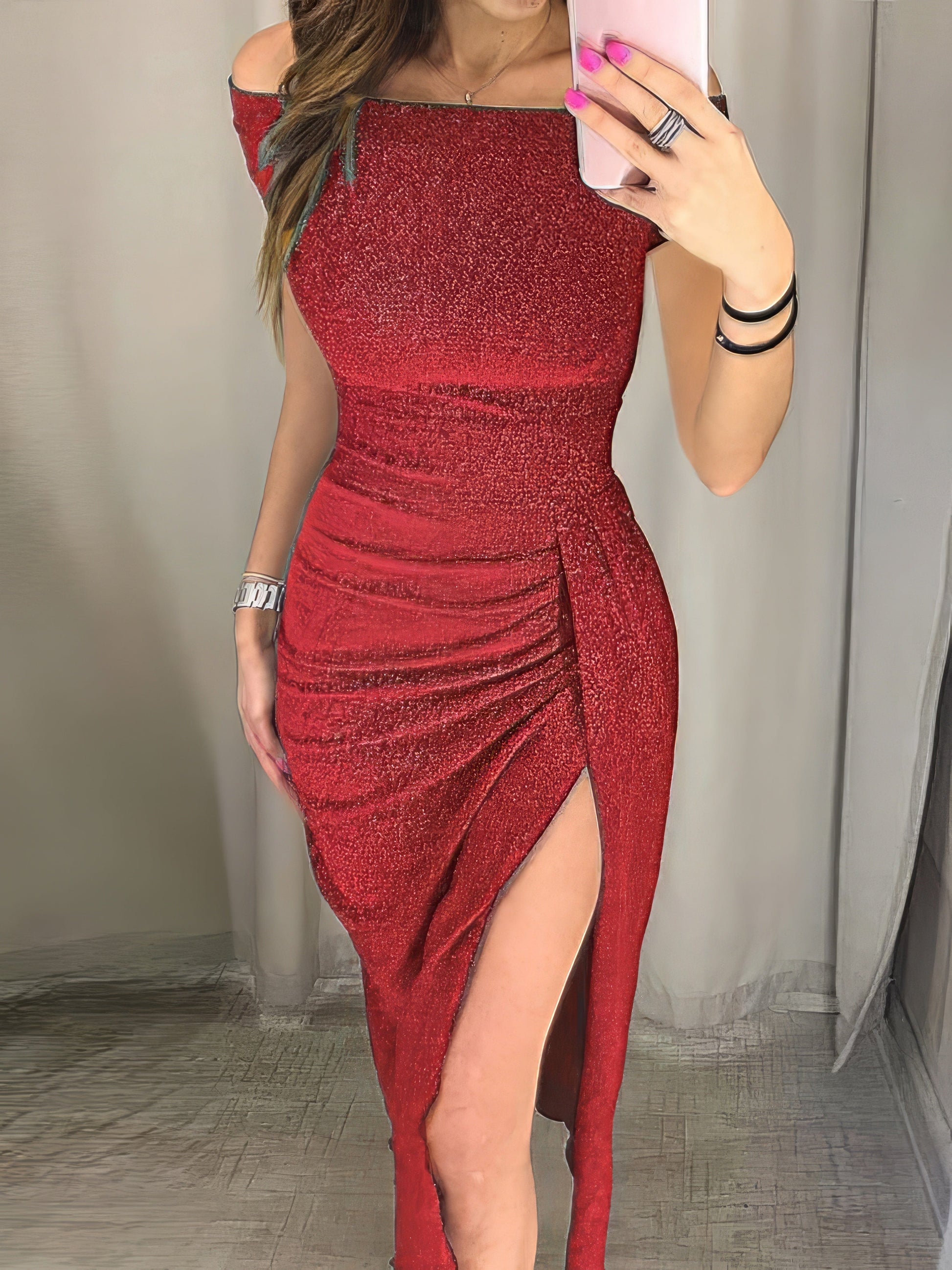 Sophisticated One-Line Neck Shimmer Evening Gown