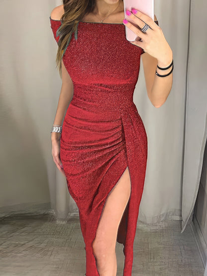 Sophisticated One-Line Neck Shimmer Evening Gown