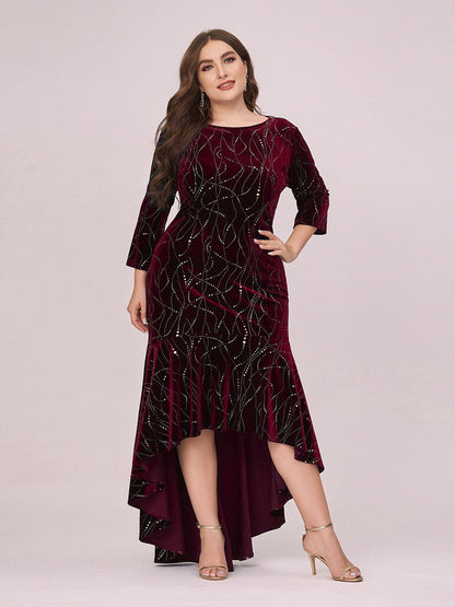 Sophisticated Plus Size Velvet Fishtail Evening Dress