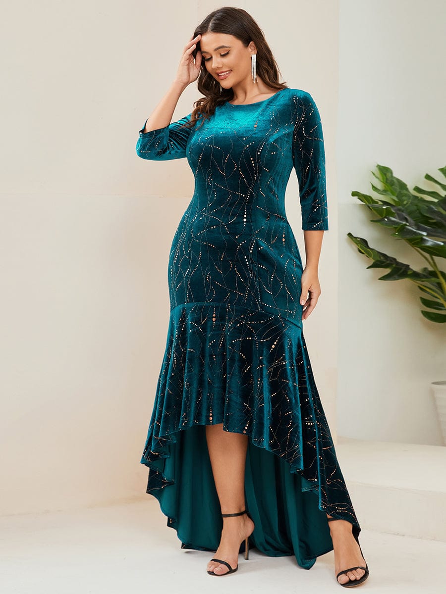 Sophisticated Plus Size Velvet Fishtail Evening Dress