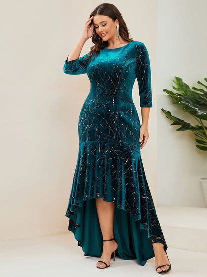 Sophisticated Plus Size Velvet Fishtail Evening Dress