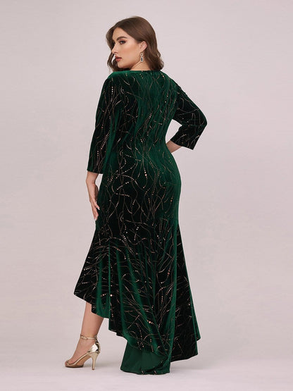 Sophisticated Plus Size Velvet Fishtail Evening Dress
