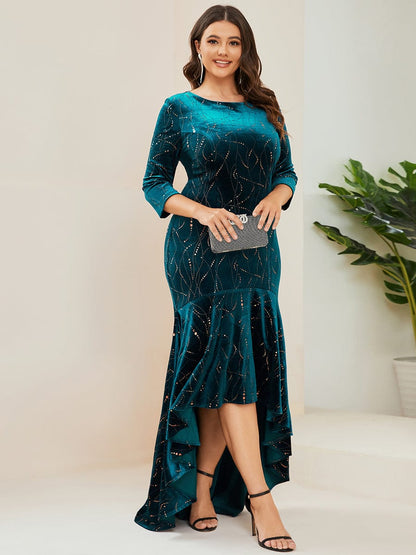 Sophisticated Plus Size Velvet Fishtail Evening Dress