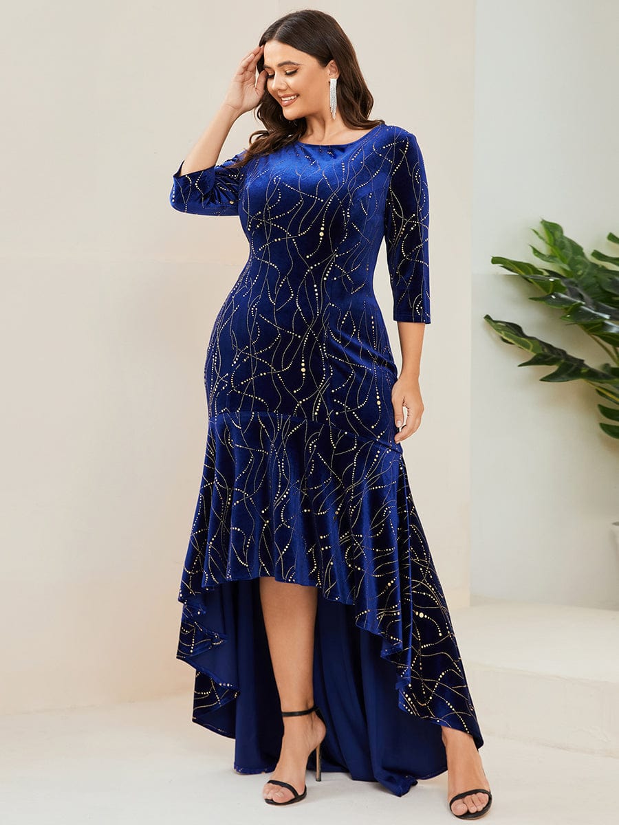 Sophisticated Plus Size Velvet Fishtail Evening Dress