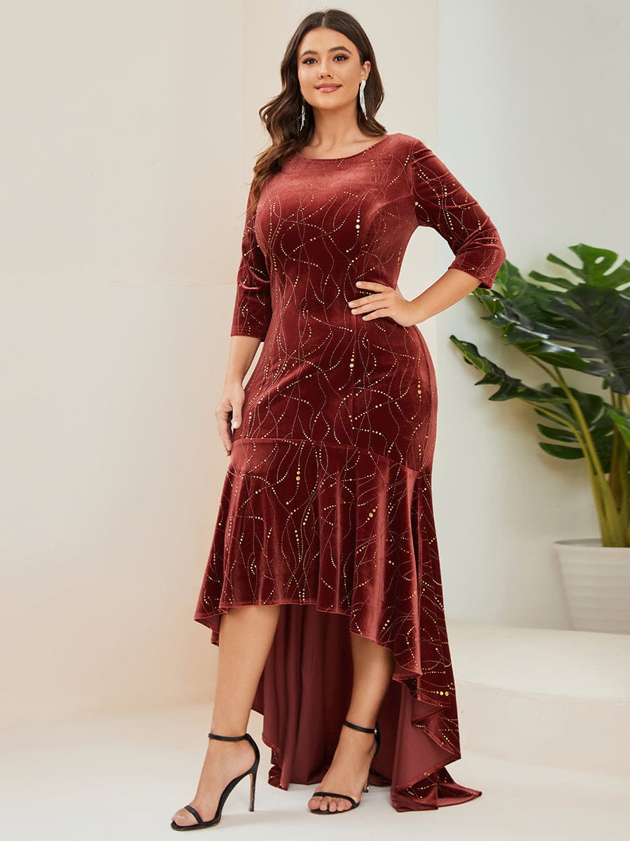 Sophisticated Plus Size Velvet Fishtail Evening Dress