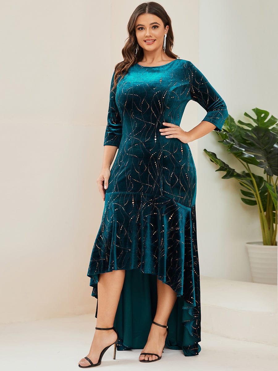 Sophisticated Plus Size Velvet Fishtail Evening Dress