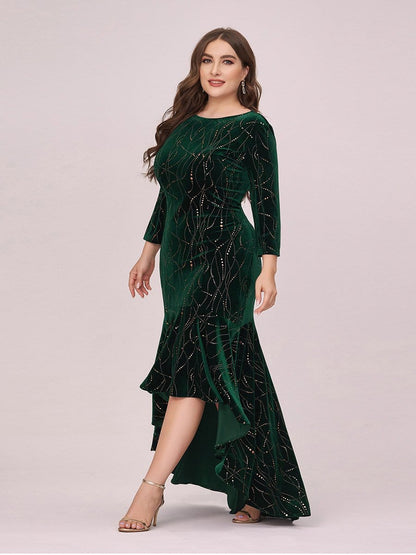 Sophisticated Plus Size Velvet Fishtail Evening Dress