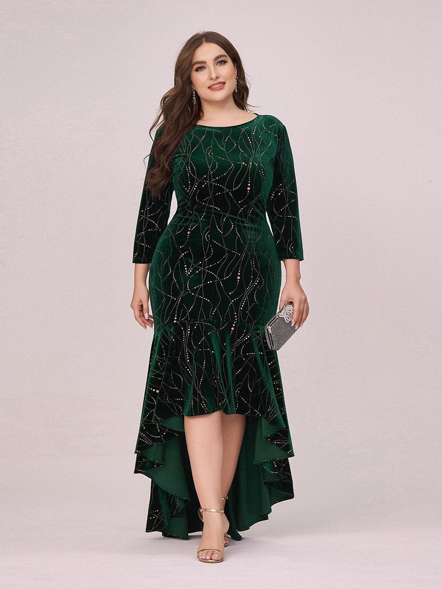 Sophisticated Plus Size Velvet Fishtail Evening Dress