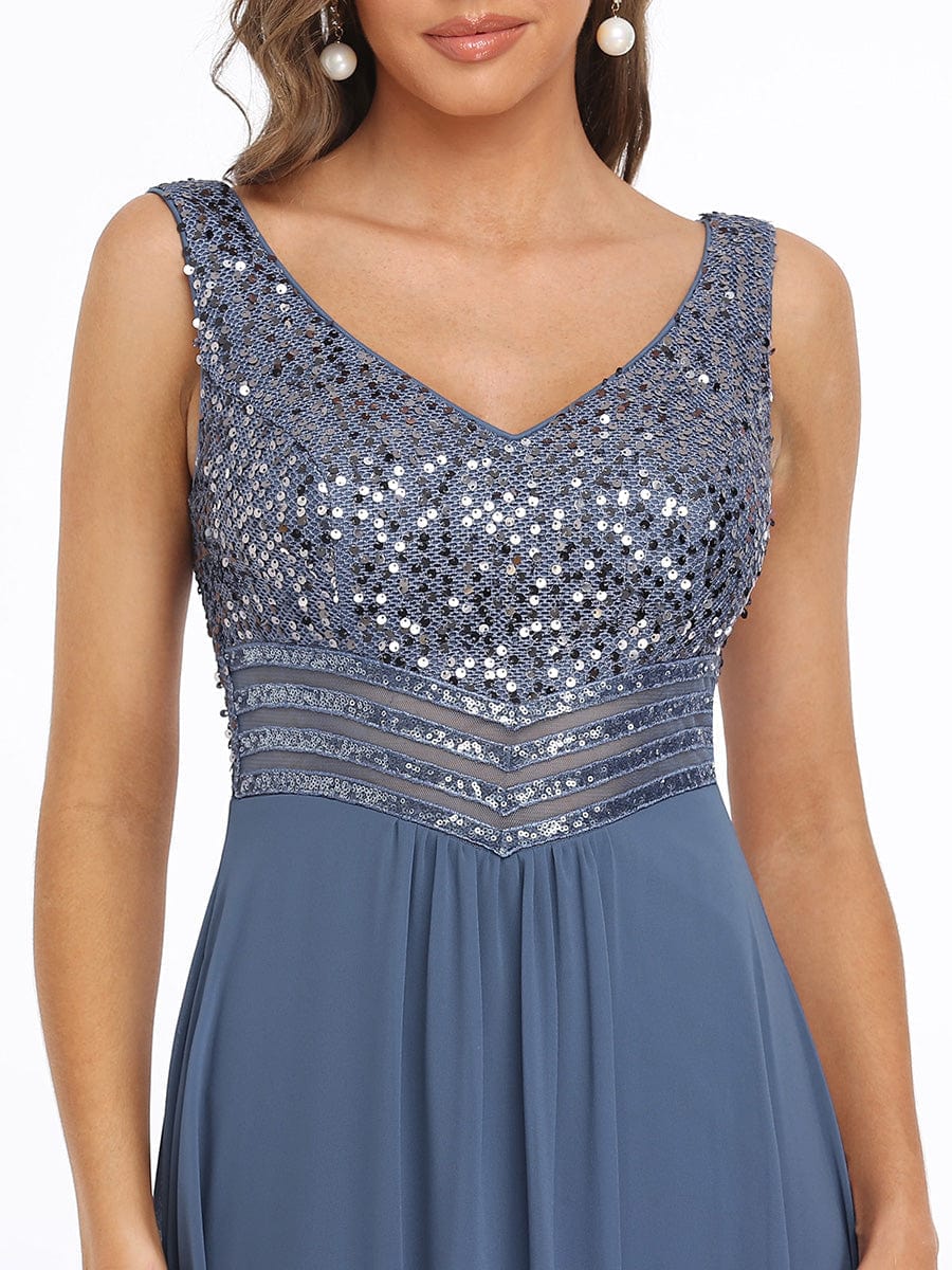 Sophisticated Sequin-adorned High-Low Chiffon Evening Gown