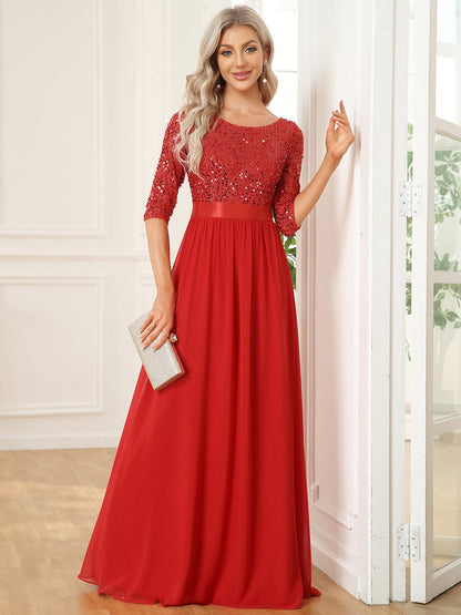 Sophisticated Sequined Patchwork A-Line Evening Gown