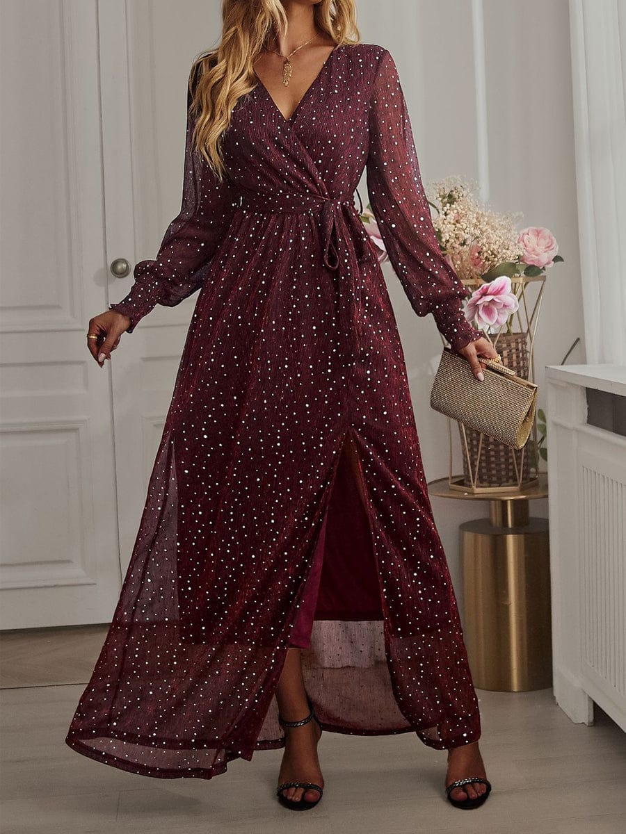 Sophisticated V-Neck Maxi Dress for Modern Commuters