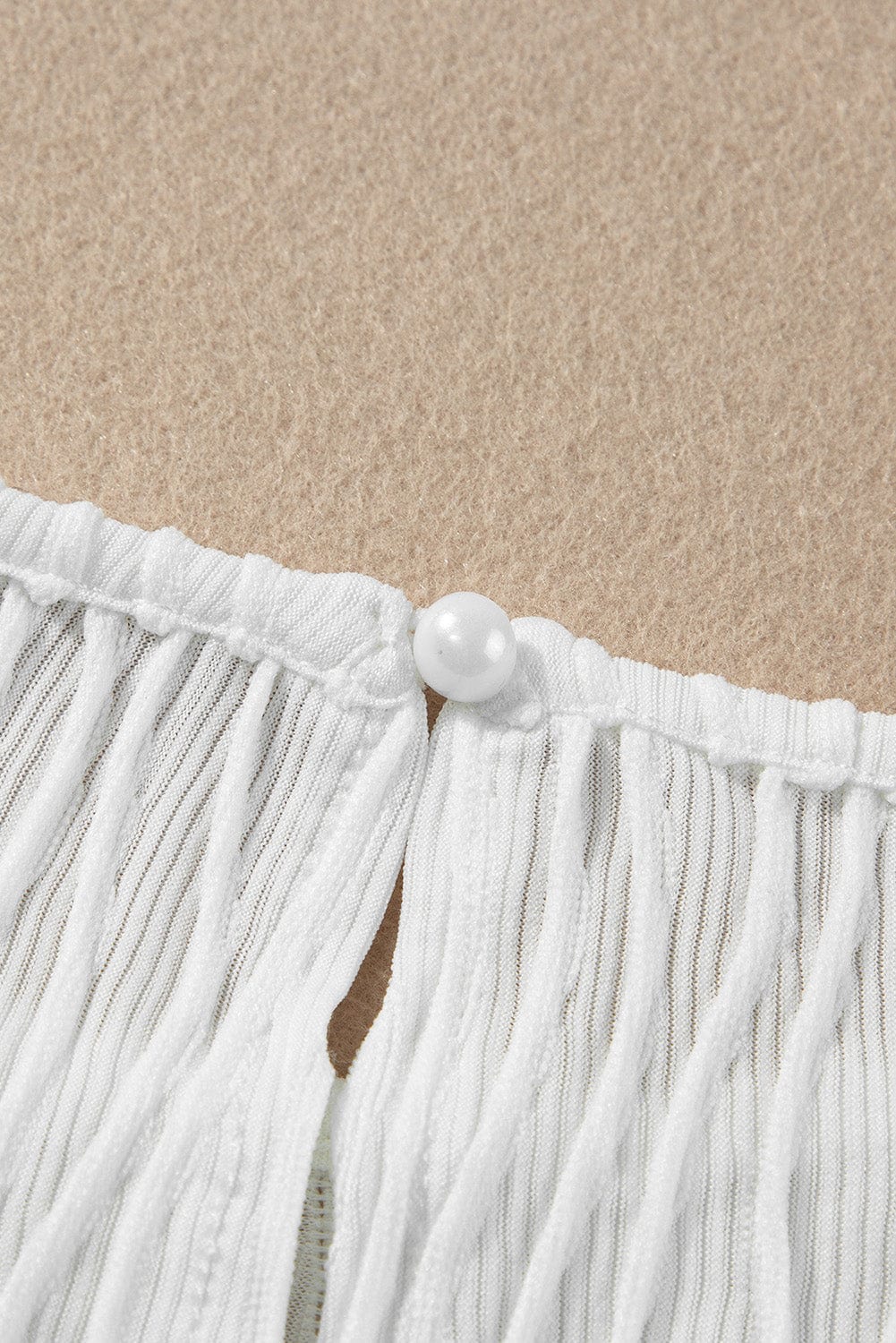 Sophisticated White Textured Puff Sleeve T-Shirt