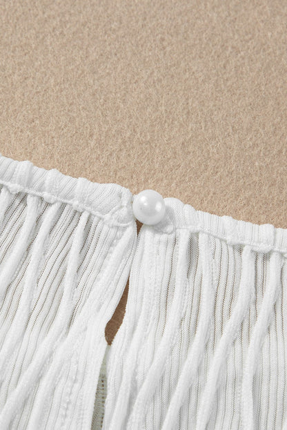 Sophisticated White Textured Puff Sleeve T-Shirt