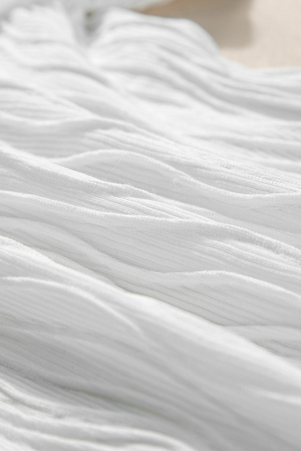 Sophisticated White Textured Puff Sleeve T-Shirt