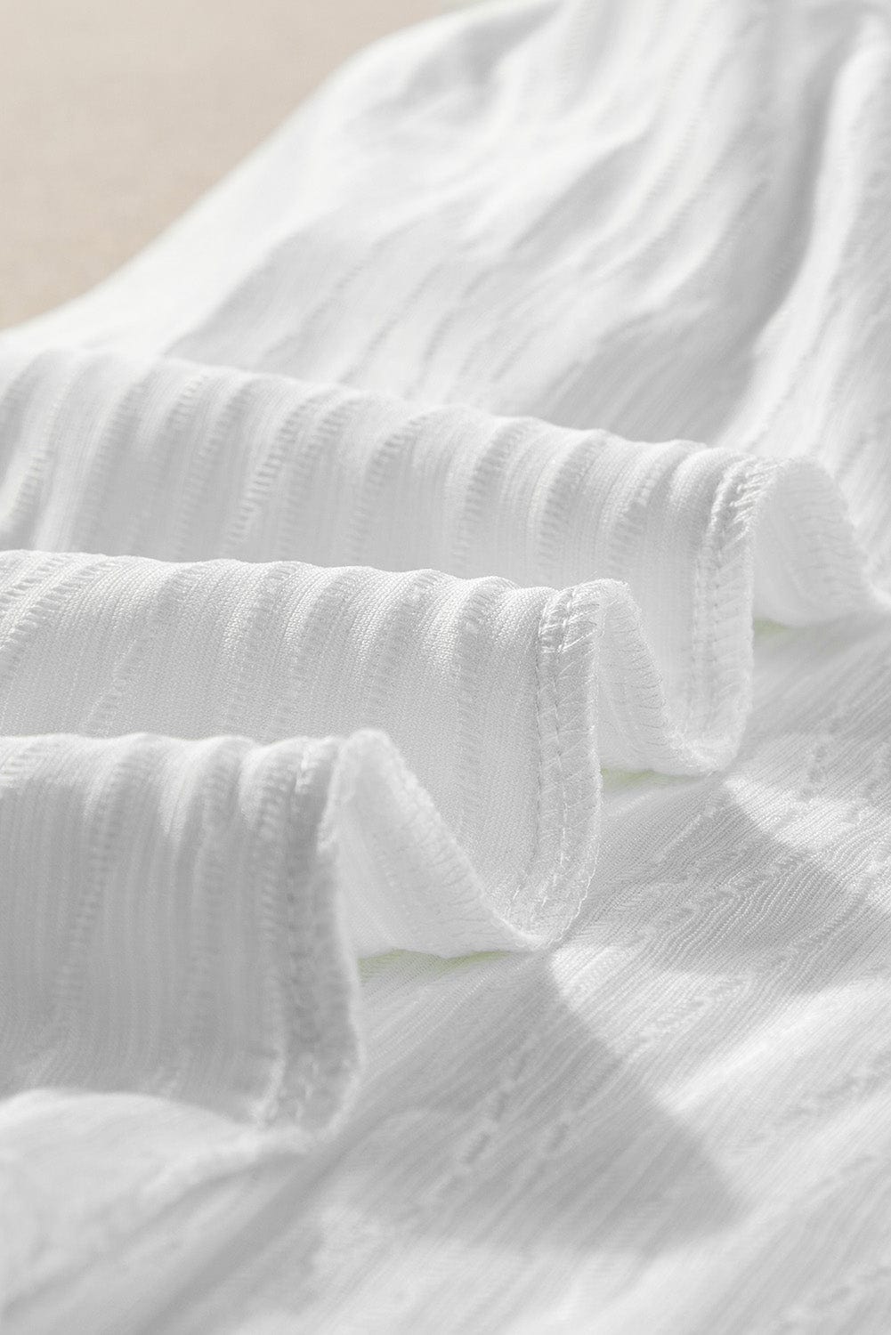 Sophisticated White Textured Puff Sleeve T-Shirt