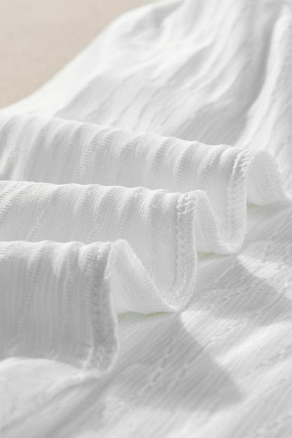 Sophisticated White Textured Puff Sleeve T-Shirt