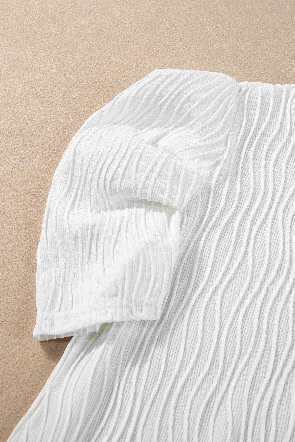 Sophisticated White Textured Puff Sleeve T-Shirt
