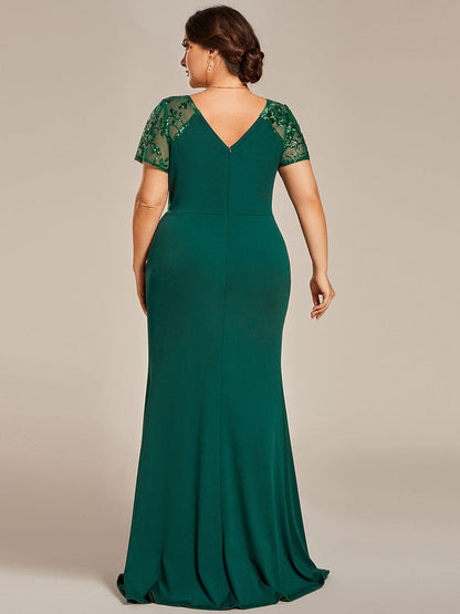 Sophistication Series: Deep-V Applique Detail Evening Gown