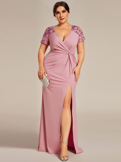 Sophistication Series: Deep-V Applique Detail Evening Gown