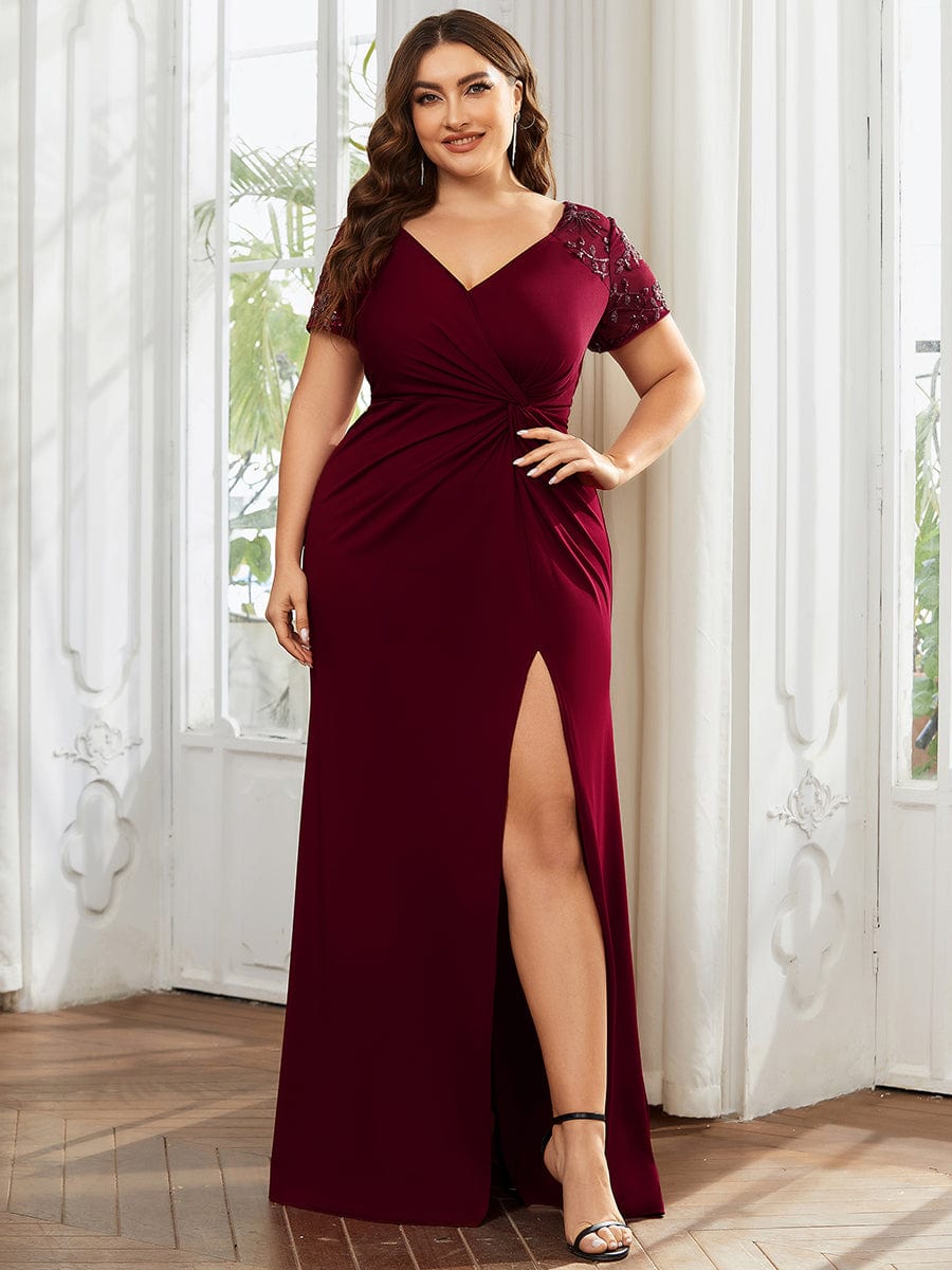 Sophistication Series: Deep-V Applique Detail Evening Gown