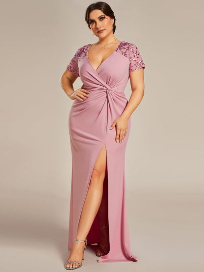 Sophistication Series: Deep-V Applique Detail Evening Gown