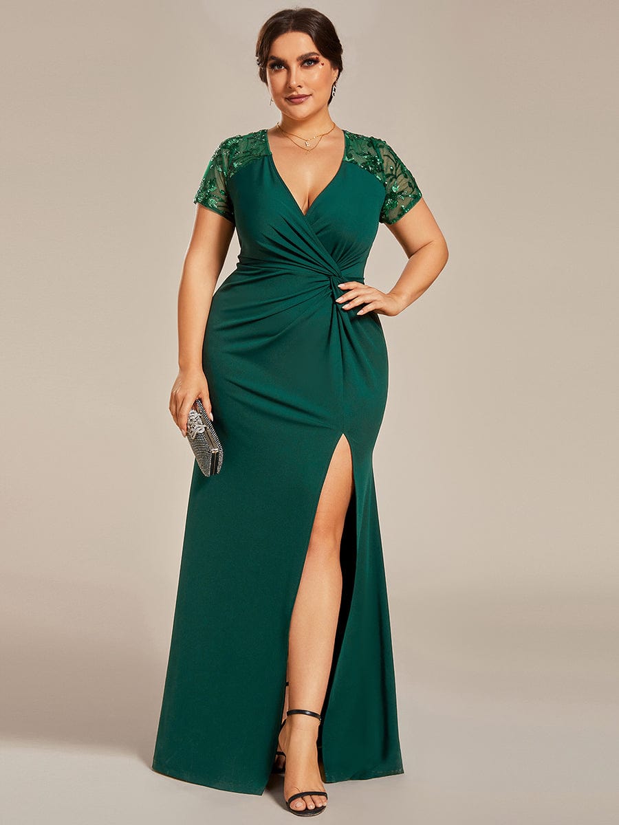 Sophistication Series: Deep-V Applique Detail Evening Gown