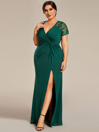 Sophistication Series: Deep-V Applique Detail Evening Gown