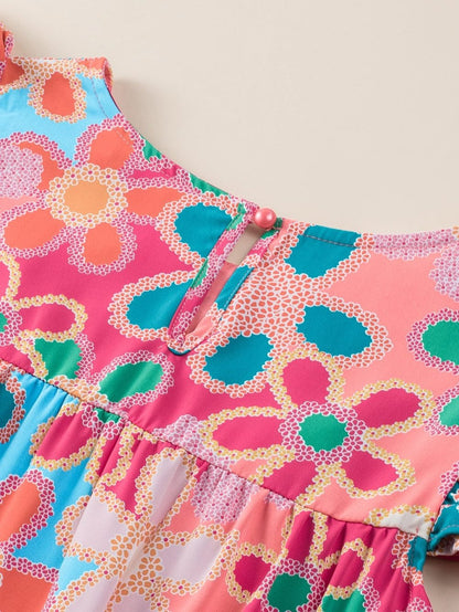 Southern Belle Floral Print Ruffle Sleeve Mini Dress