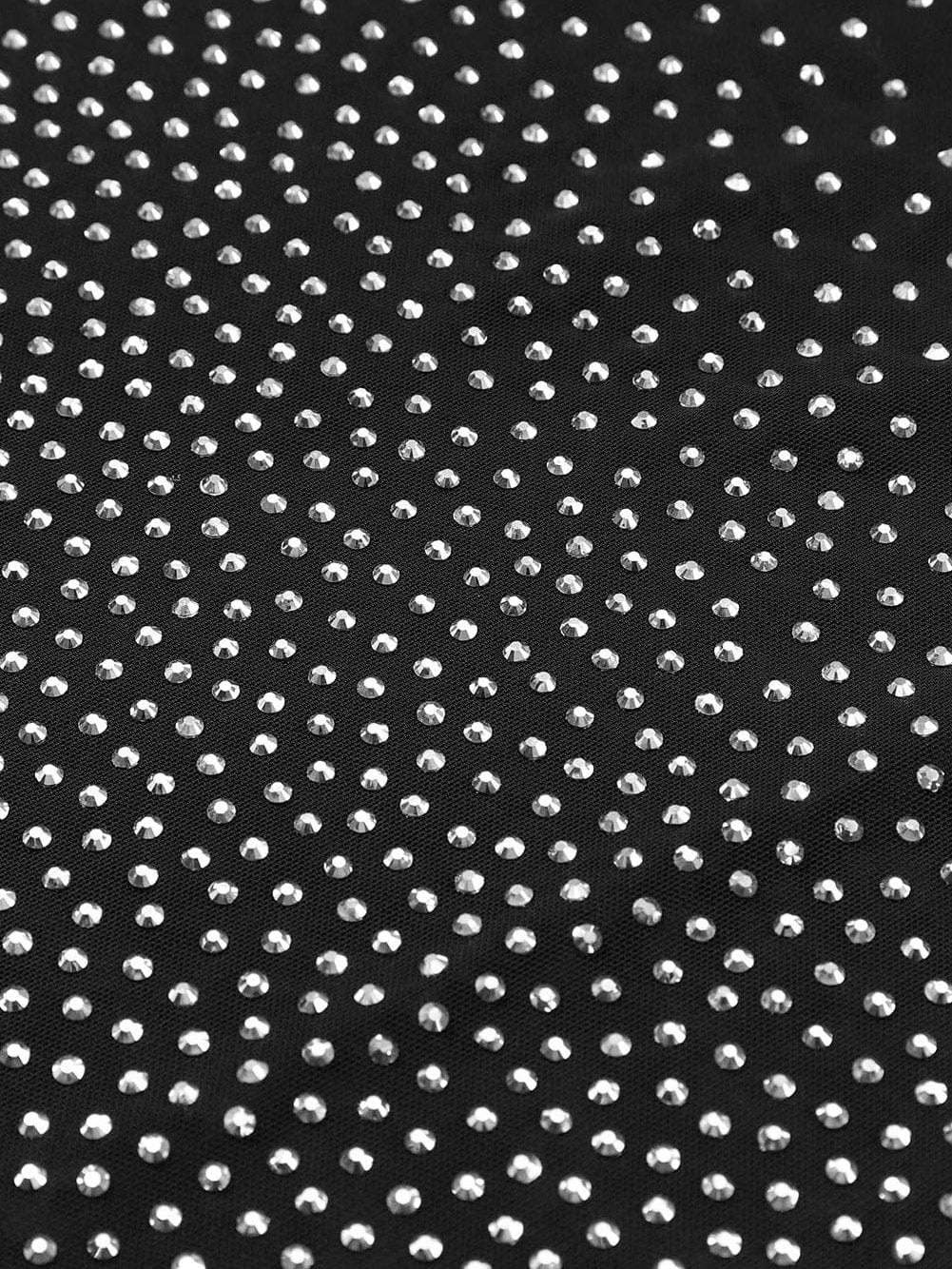 Sparkling Black Rhinestone Mesh Long Sleeve Bodysuit