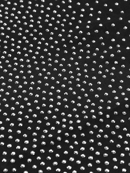 Sparkling Black Rhinestone Mesh Long Sleeve Bodysuit