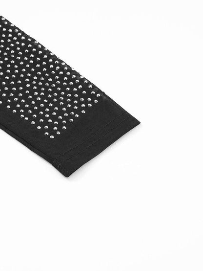 Sparkling Black Rhinestone Mesh Long Sleeve Bodysuit