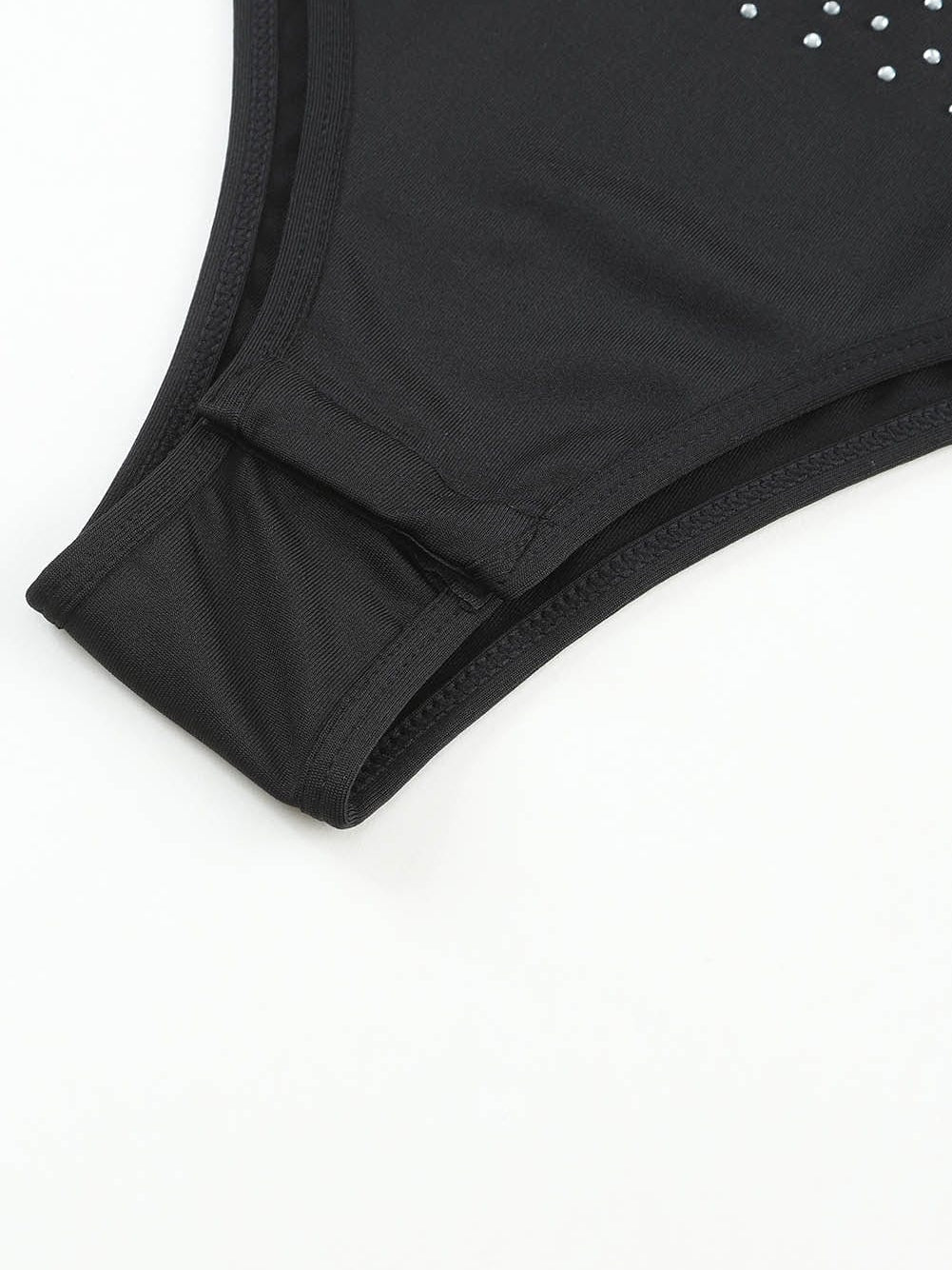 Sparkling Black Rhinestone Round Neck Short Sleeve Bodysuit