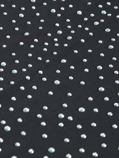 Sparkling Black Rhinestone Round Neck Short Sleeve Bodysuit