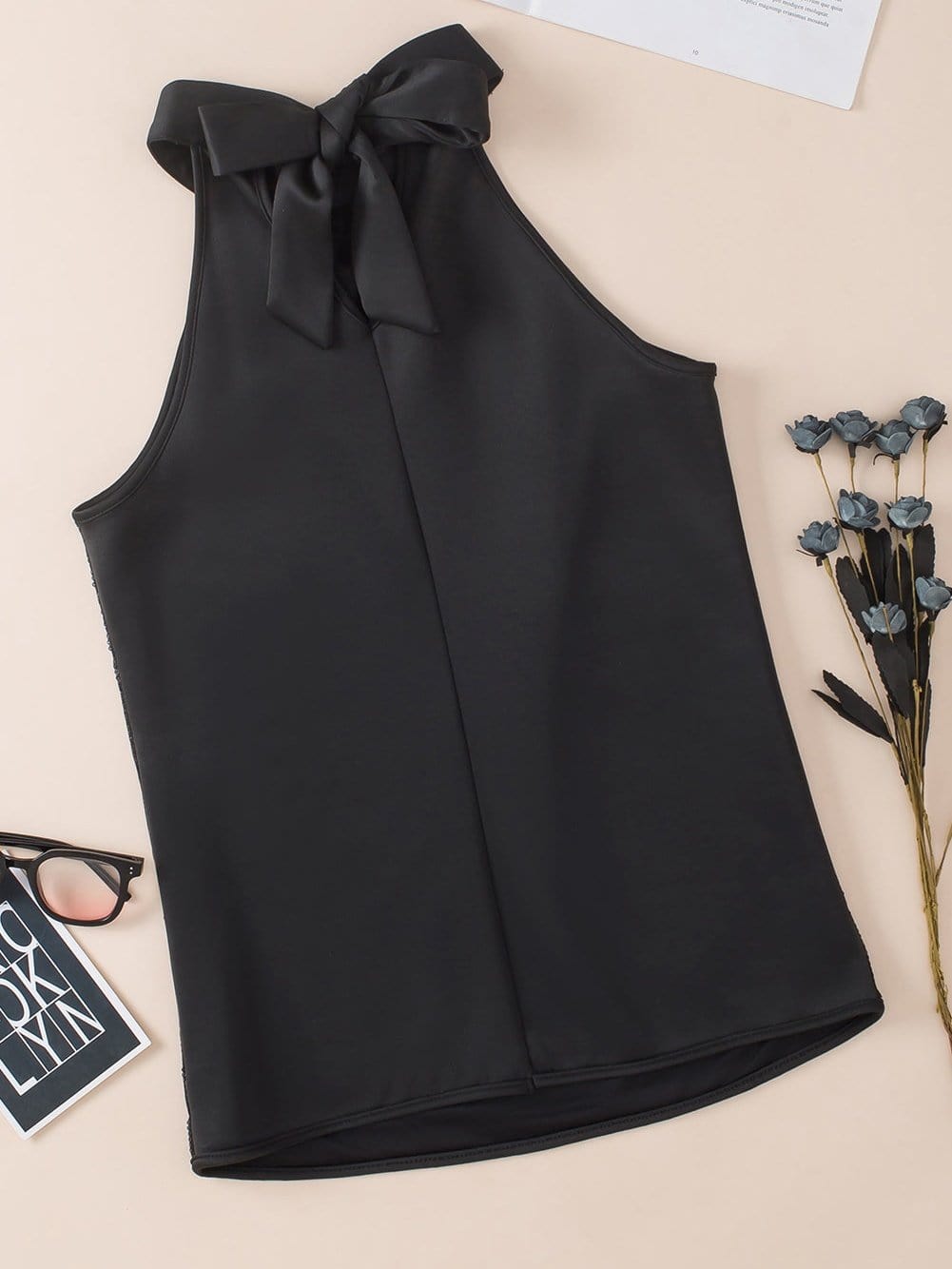 Sparkling Black Sequin Halter Tank Top