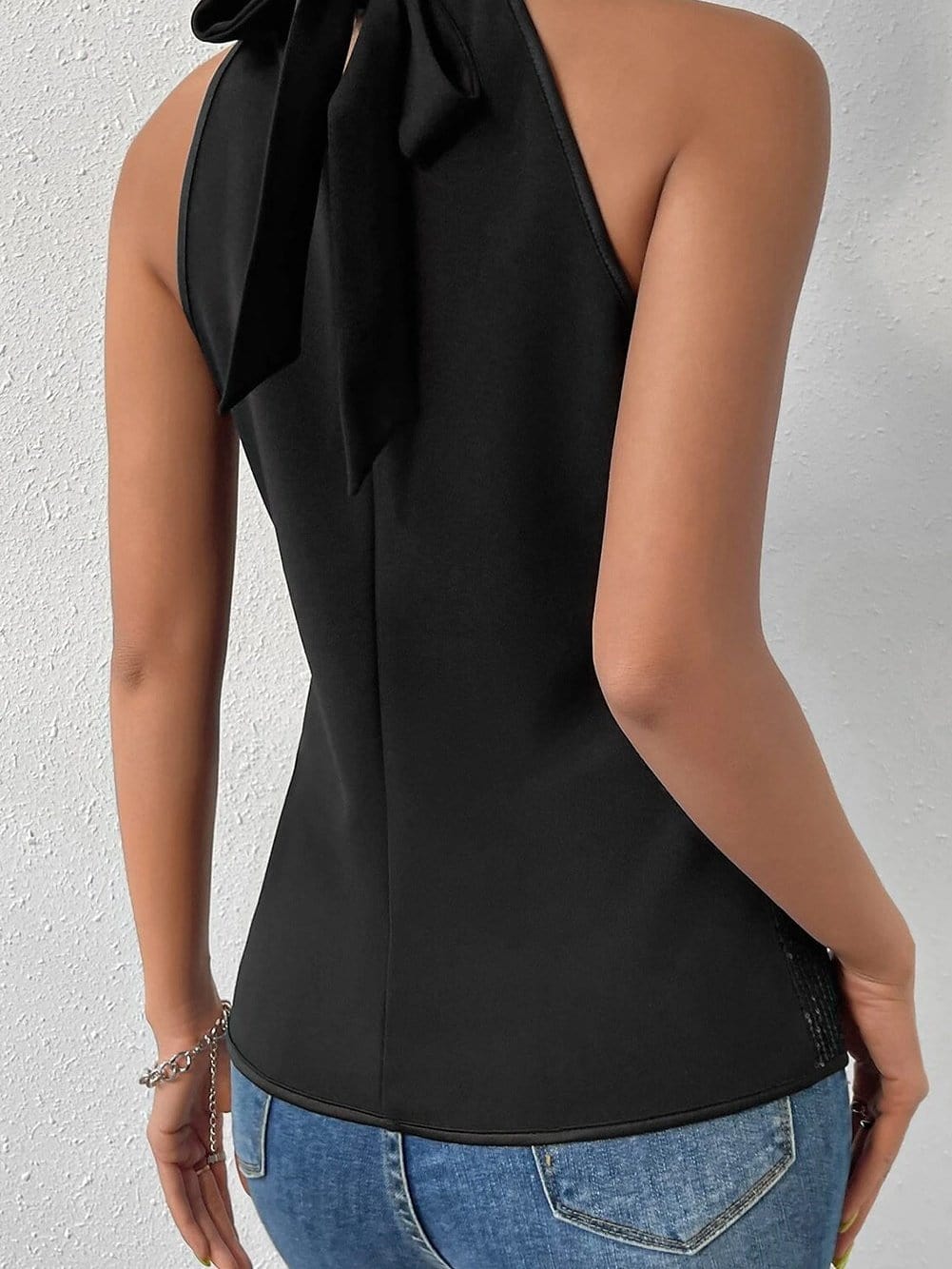 Sparkling Black Sequin Halter Tank Top
