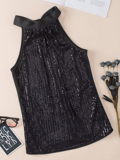 Sparkling Black Sequin Halter Tank Top