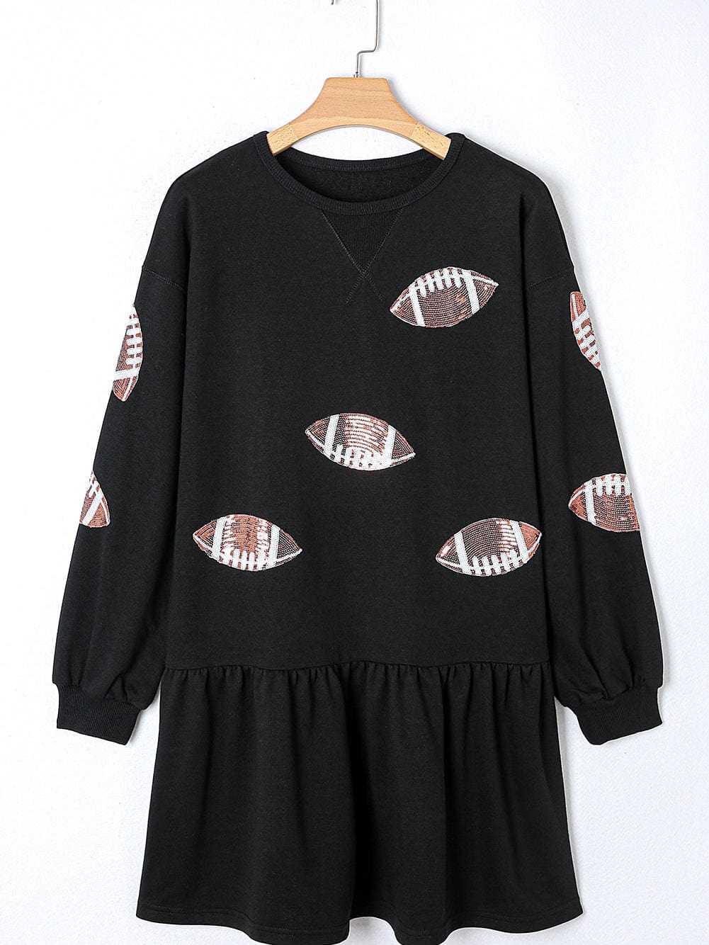 Sparkling Black Sequin Rugby Dress with Ruffled Hem